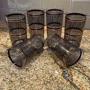 Georges Briard Vintage Black and Gold 6 High-Ball Drinking Glasses